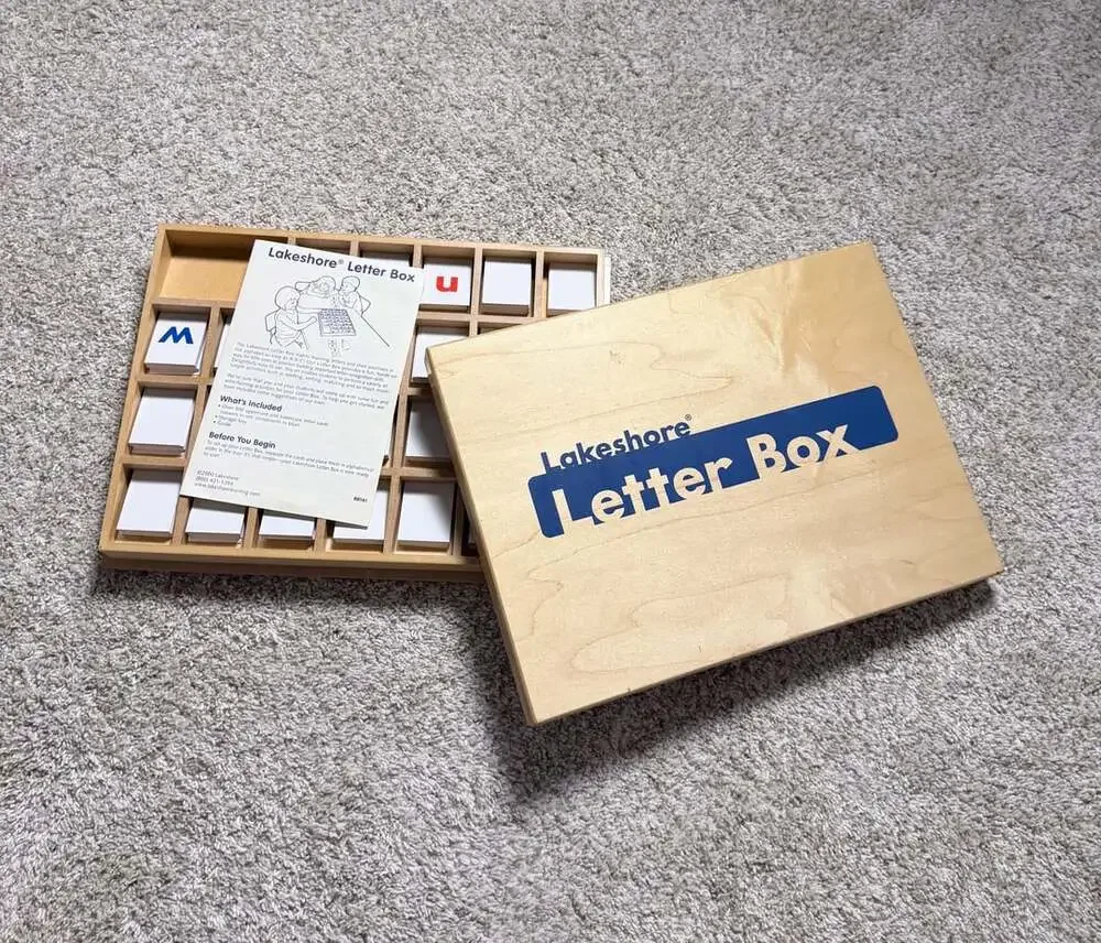 Lakeshore Letter Box Wooden Storage Tray with Alphabet Cards
